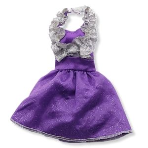 Barbie Fashion Fever Mini Dress Halter Purple Silver Ruffle Neck Glitter Mattel